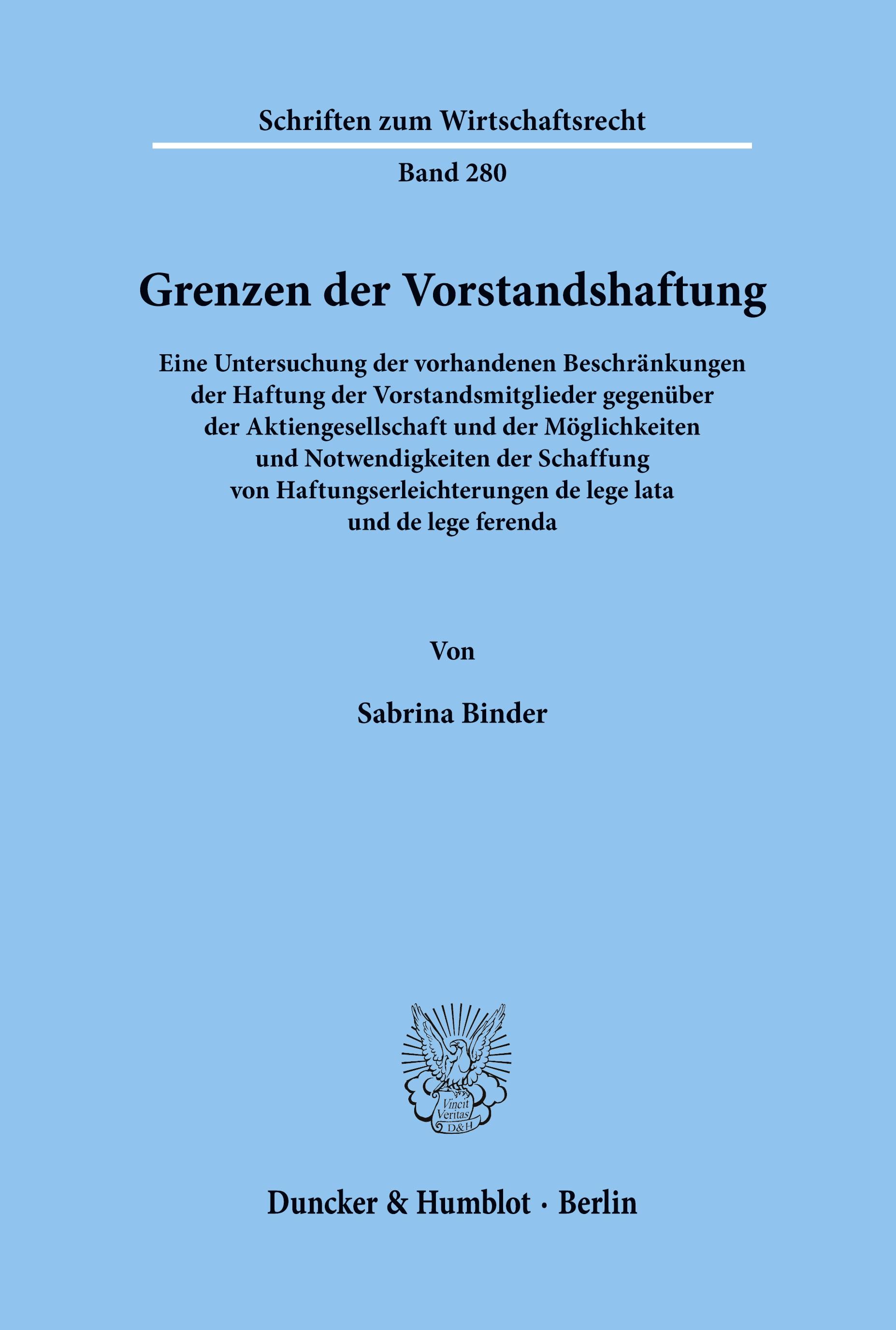 Vorderes Coverbild Grenzen der Vorstandshaftung.