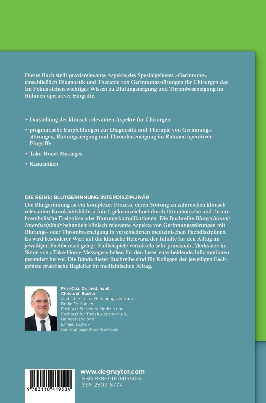 Rückseitencover Klinische Hämostaseologie in der Chirurgie