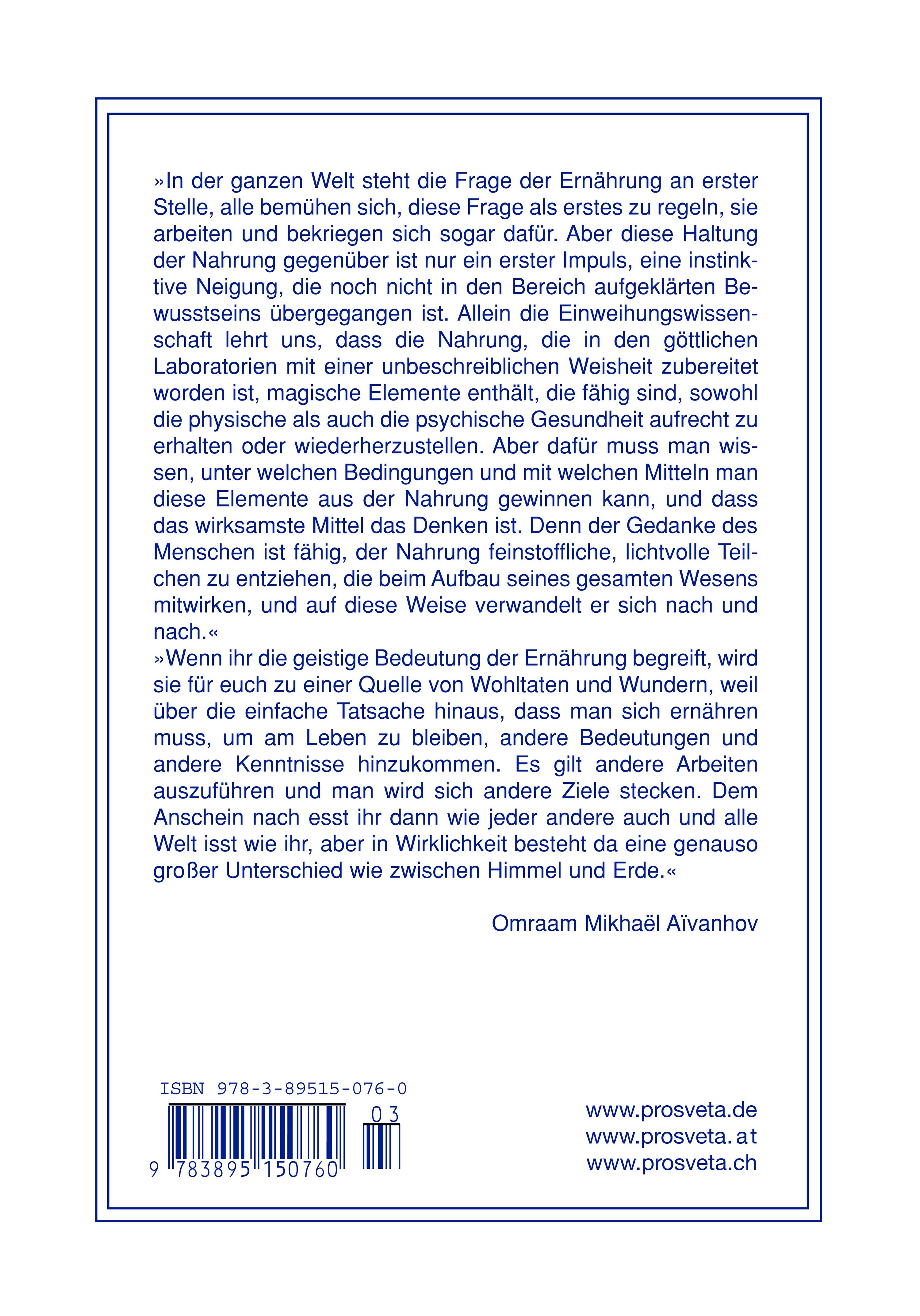 Rückseitencover Alchemie und Magie der Ernährung - Hrani Yoga