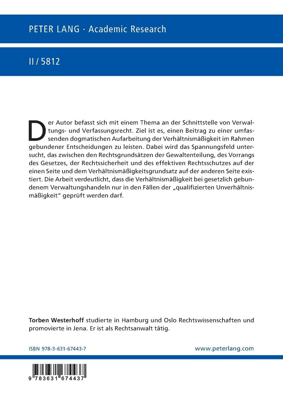 Rückseitencover Die Prüfung der Verhältnismäßigkeit im Rahmen gebundener Entscheidungen
