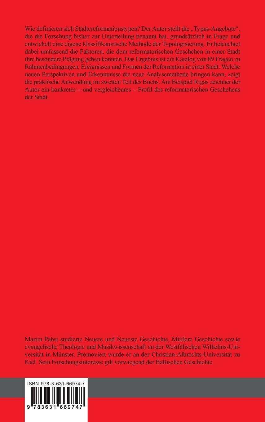 Rückseitencover Die Typologisierbarkeit von Städtereformation und die Stadt Riga als Beispiel