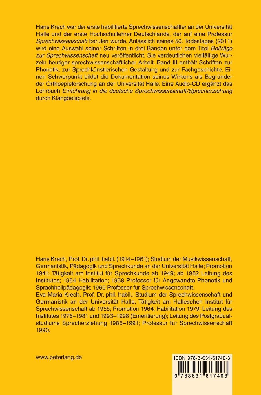 Rückseitencover Beiträge zur Sprechwissenschaft III