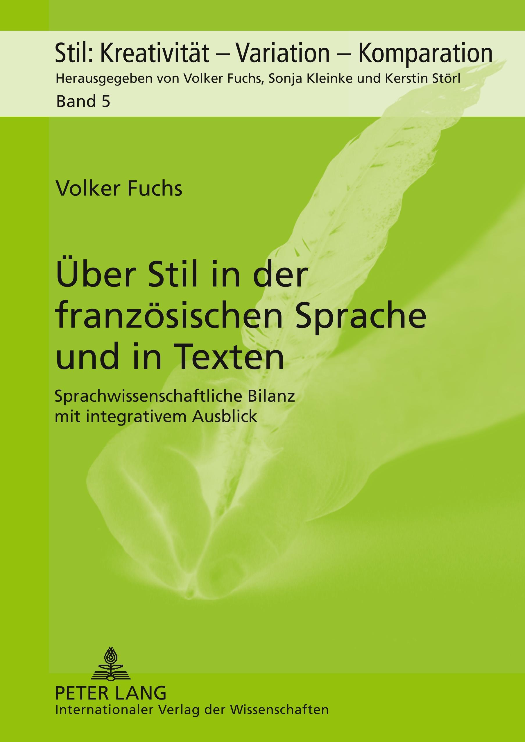 Vorderes Coverbild Über Stil in der französischen Sprache und in Texten