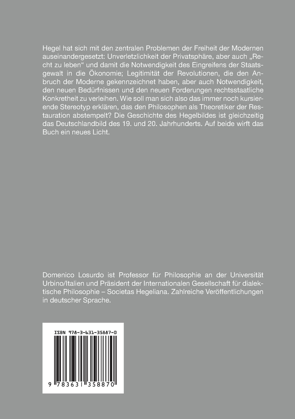 Rückseitencover Hegel und die Freiheit der Modernen
