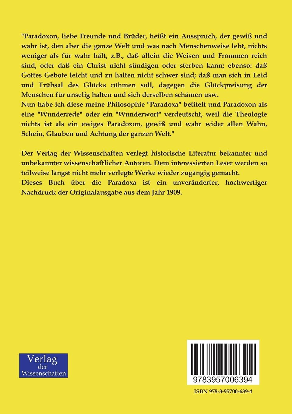 Rückseitencover Paradoxa