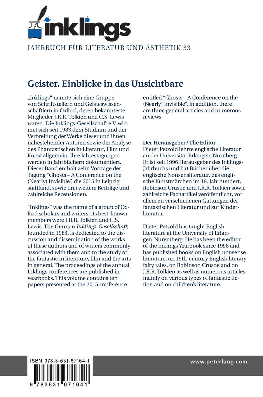 Rückseitencover inklings - Jahrbuch für Literatur und Ästhetik