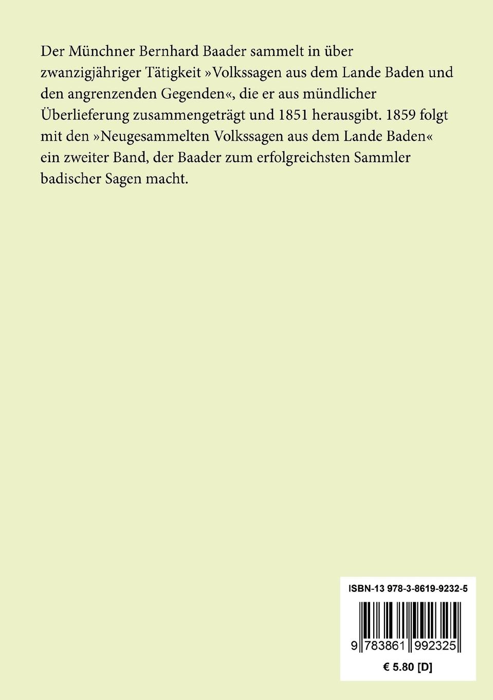 Rückseitencover Neugesammelte Volkssagen aus dem Lande Baden