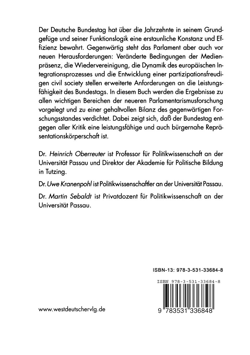 Rückseitencover Der Deutsche Bundestag im Wandel