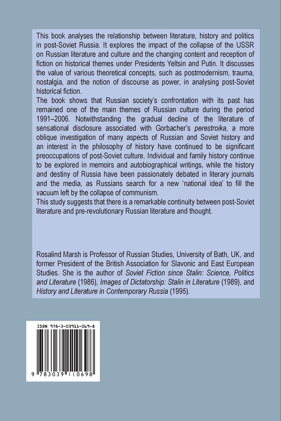 Rückseitencover Literature, History and Identity in Post-Soviet Russia, 1991-2006