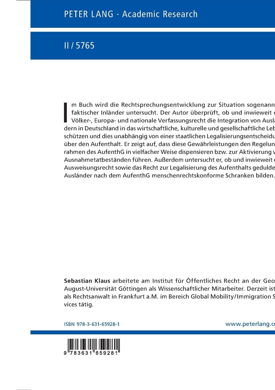 Rückseitencover Die Integration in das wirtschaftliche, kulturelle und gesellschaftliche Leben