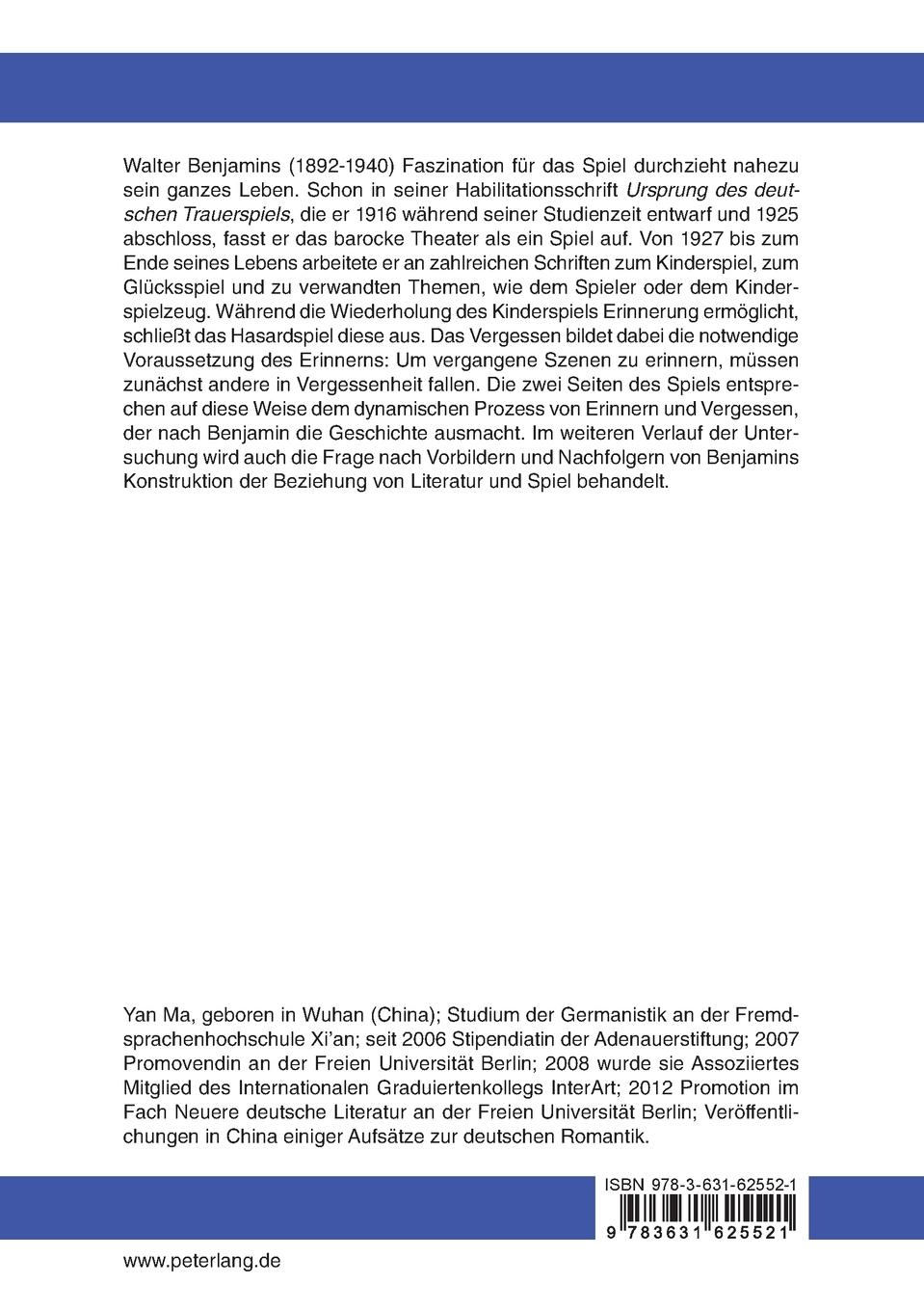 Rückseitencover Das Spiel als geschichtsphilosophische Denkfigur in der Moderne