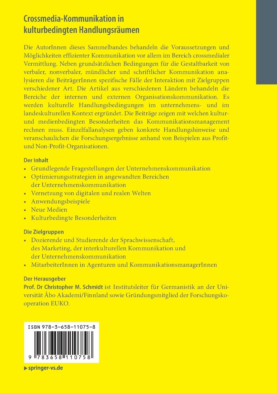 Rückseitencover Crossmedia-Kommunikation in kulturbedingten Handlungsräumen