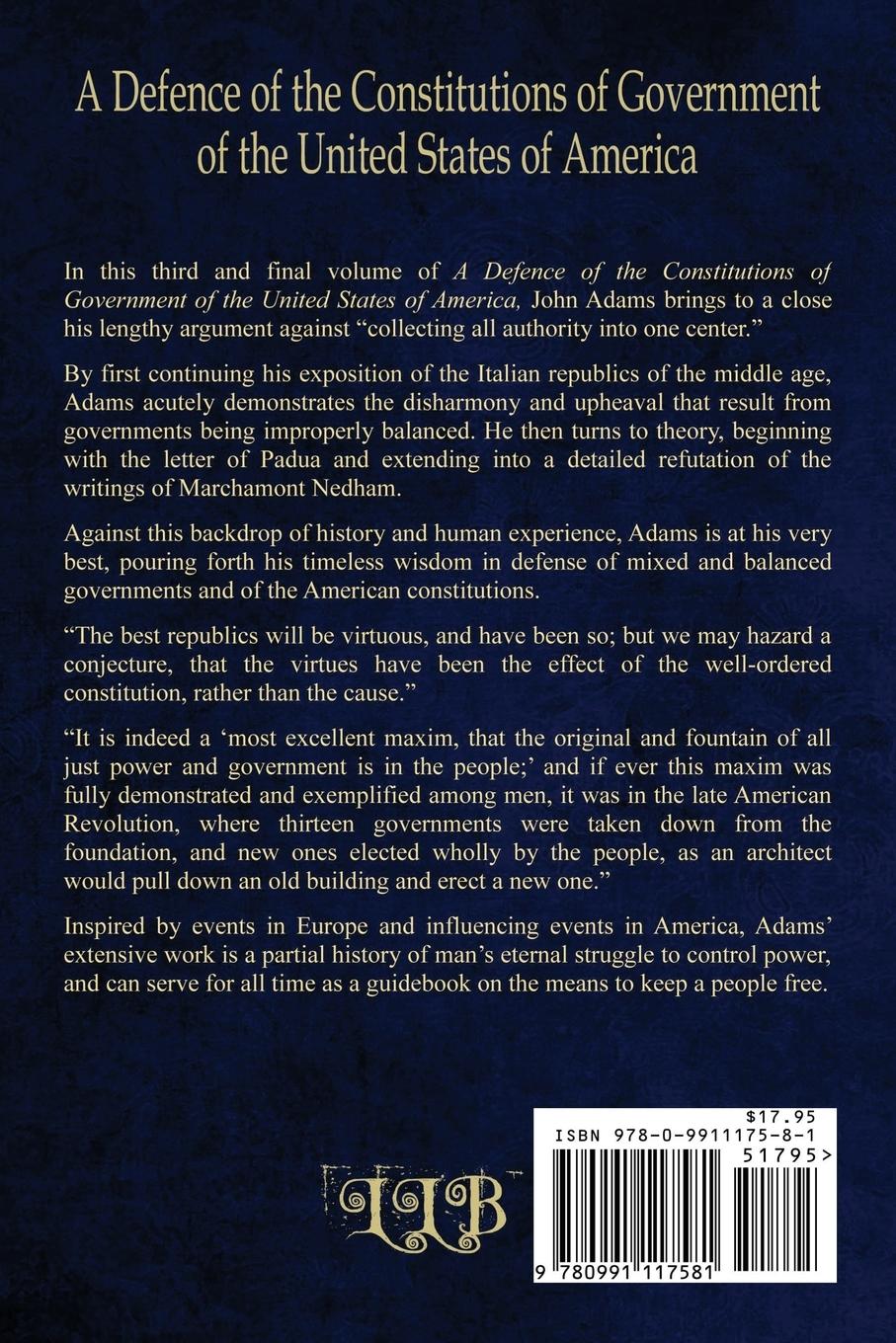 Rückseitencover A Defence of the Constitutions of Government of the United States of America