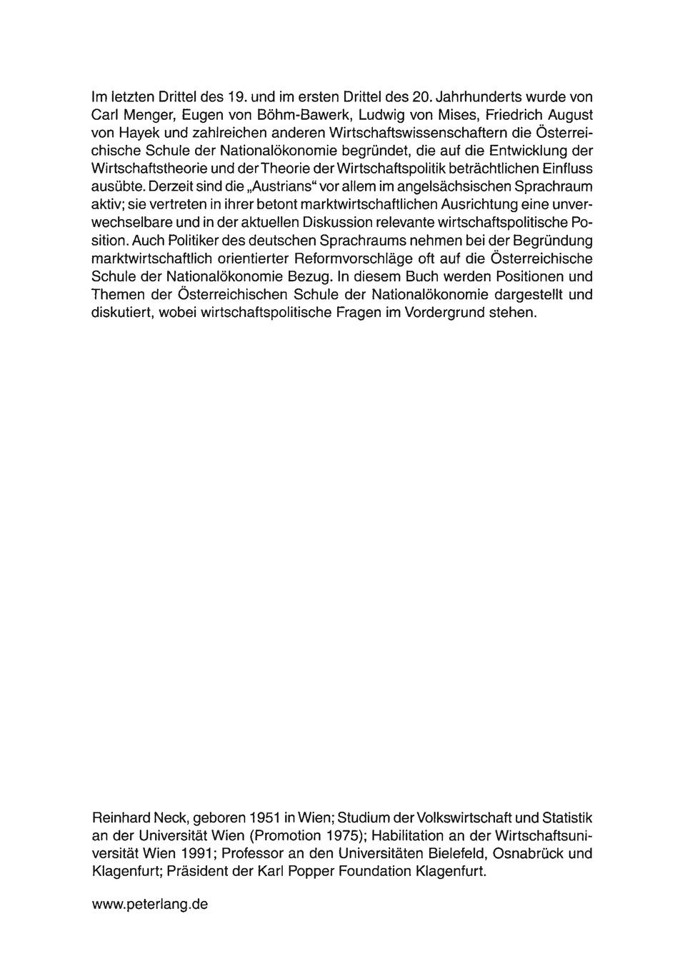Rückseitencover Die Österreichische Schule der Nationalökonomie