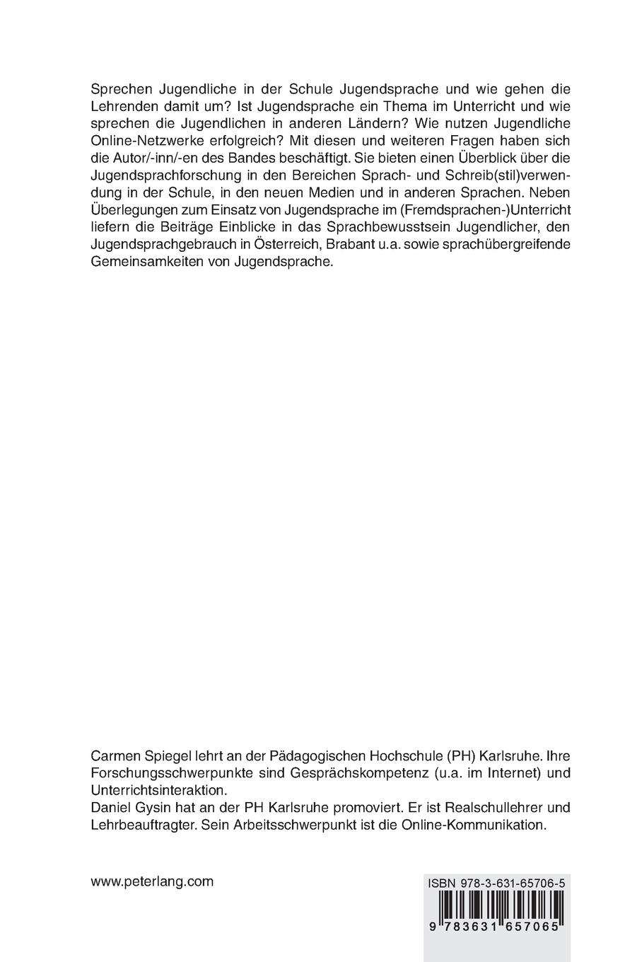 Rückseitencover Jugendsprache in Schule, Medien und Alltag