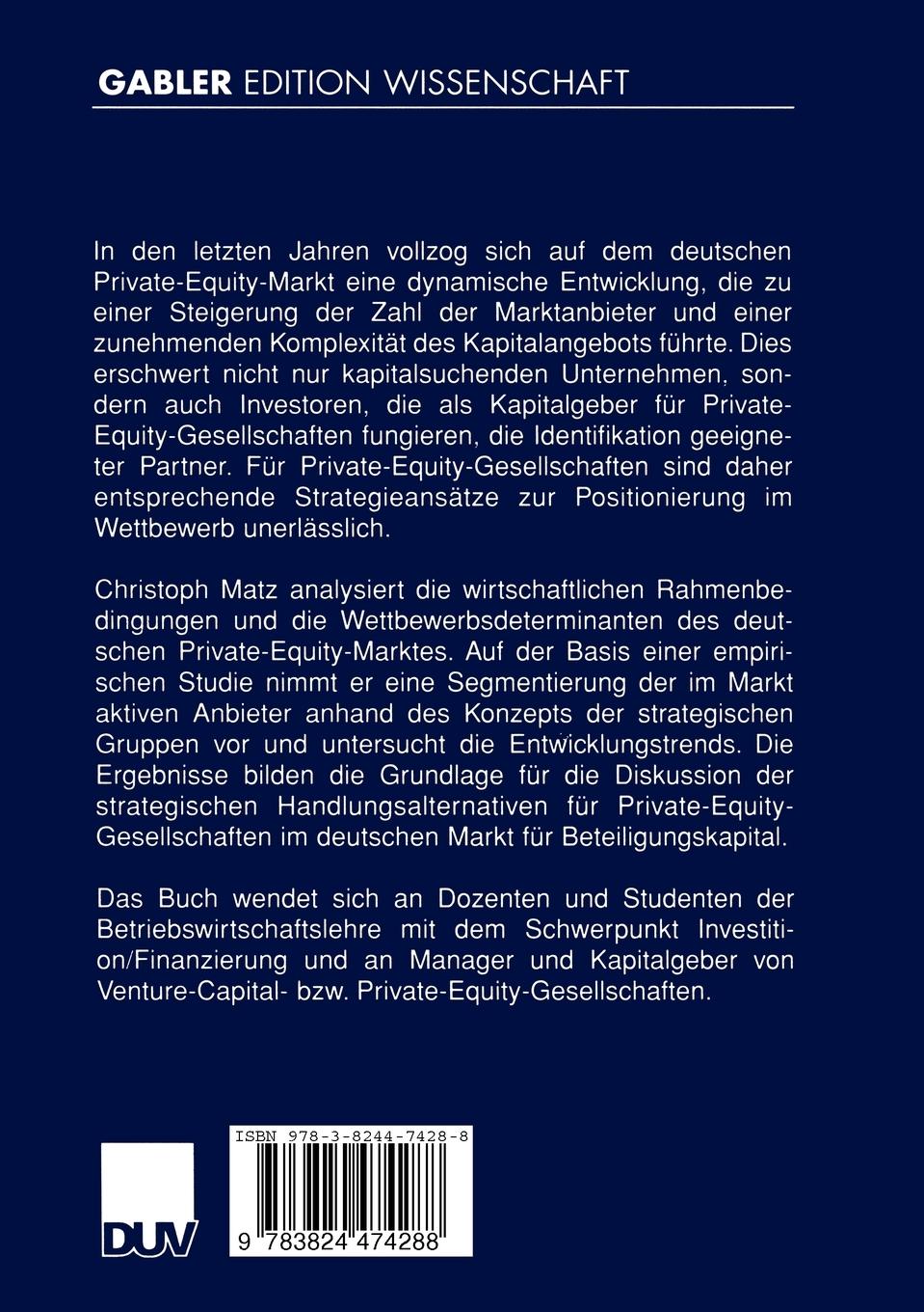 Rückseitencover Wettbewerbsentwicklung im deutschen Private-Equity-Markt
