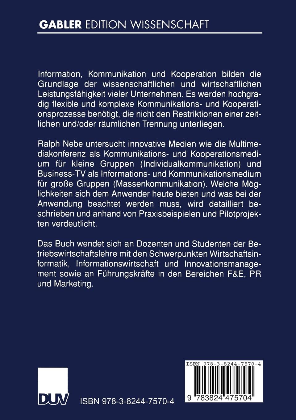 Rückseitencover Anwendungspotenziale synchroner Multimediakommunikation