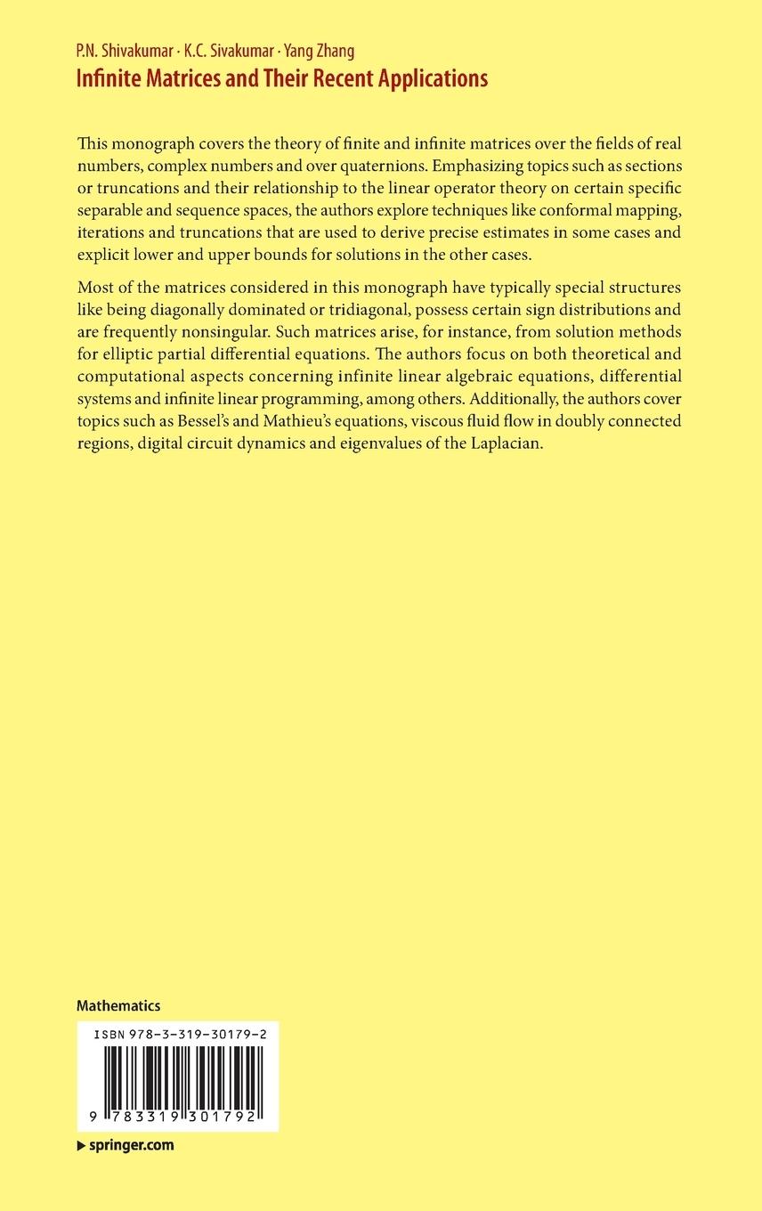 Rückseitencover Infinite Matrices and Their Recent Applications