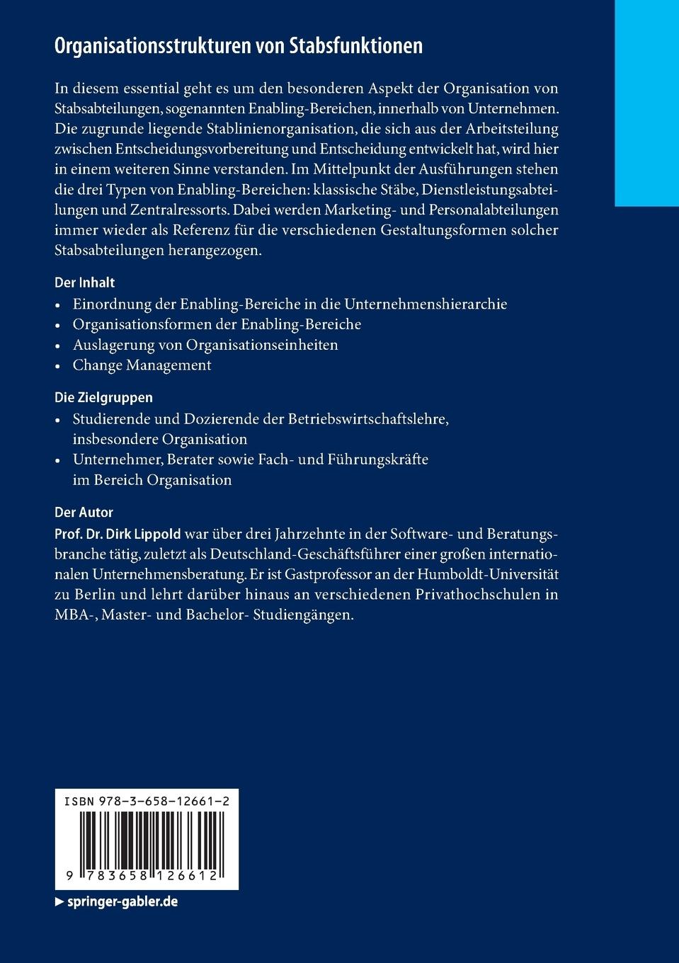 Rückseitencover Organisationsstrukturen von Stabsfunktionen