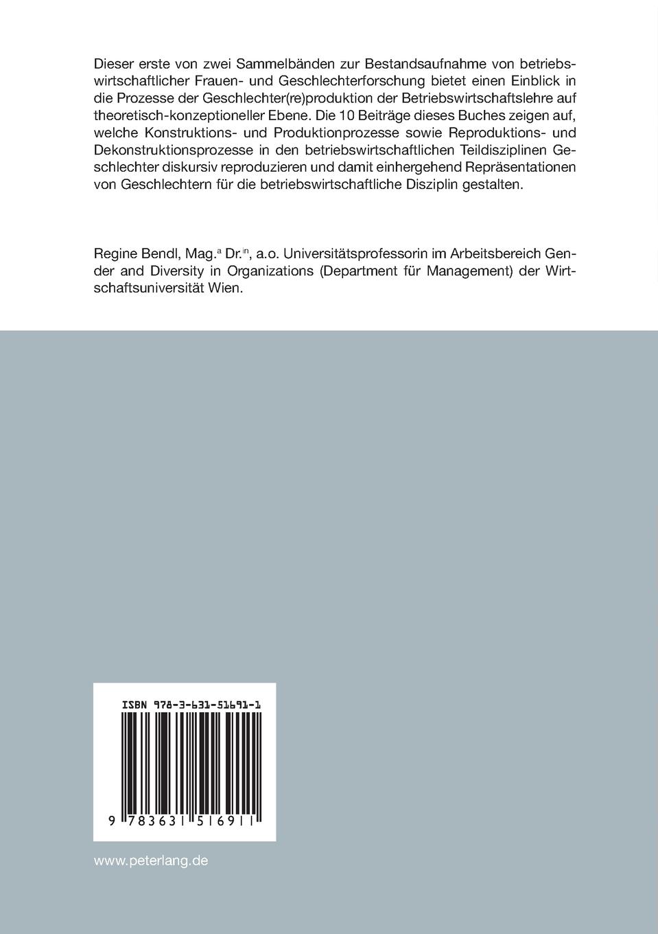 Rückseitencover Betriebswirtschaftslehre und Frauen- und Geschlechterforschung