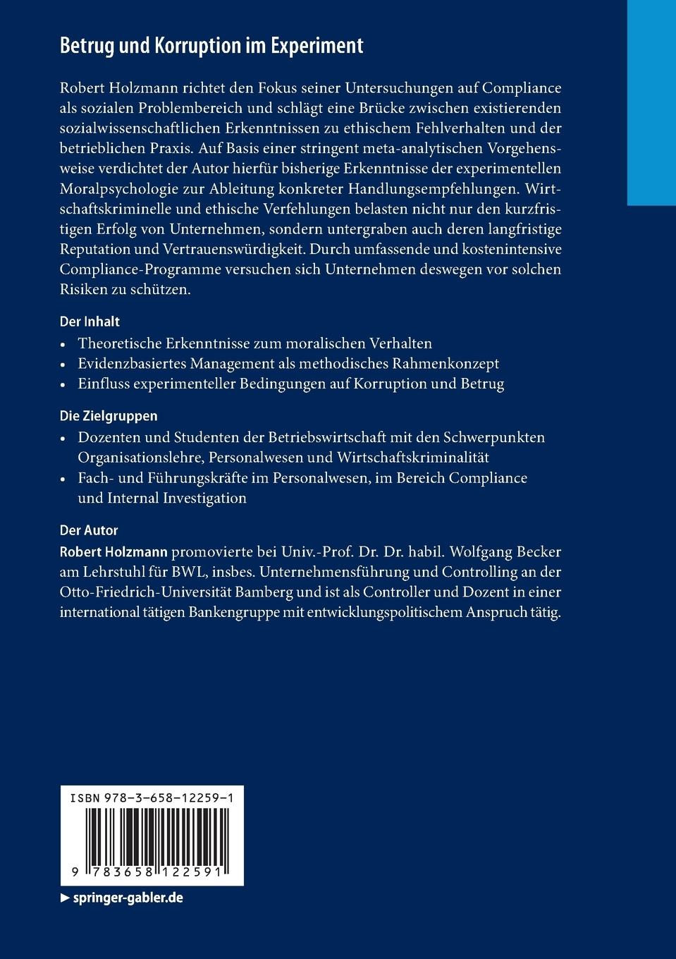 Rückseitencover Betrug und Korruption im Experiment