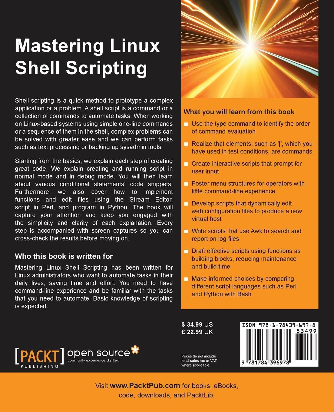 Rückseitencover Mastering Linux Shell Scripting