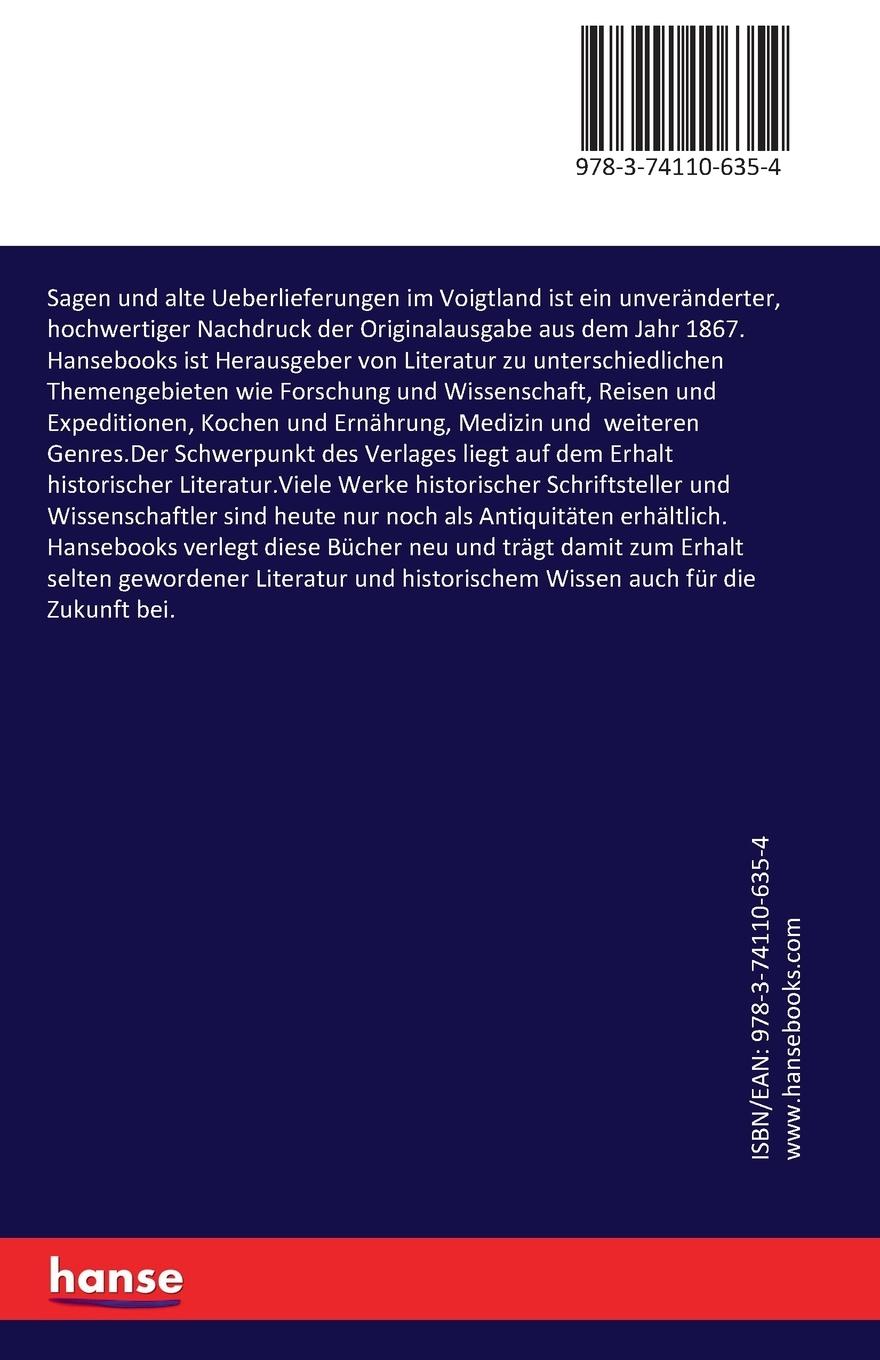 Rückseitencover Sagen und alte Ueberlieferungen im Voigtland