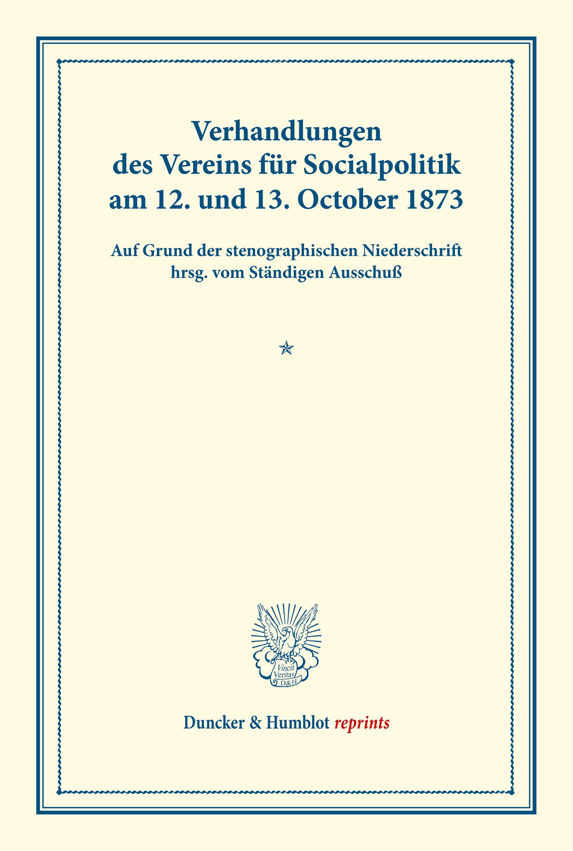 Vorderes Coverbild Verhandlungen des Vereins für Socialpolitik am 12. und 13. October 1873.