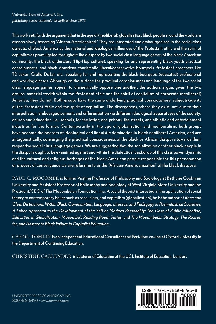 Rückseitencover African-Americanization of the Black Diaspora in Globalization or the Contemporary Capitalist World-System