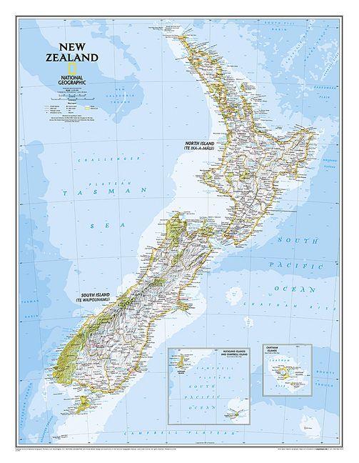 Vorderes Coverbild National Geographic New Zealand Wall Map - Classic (23.5 X 30.25 In)