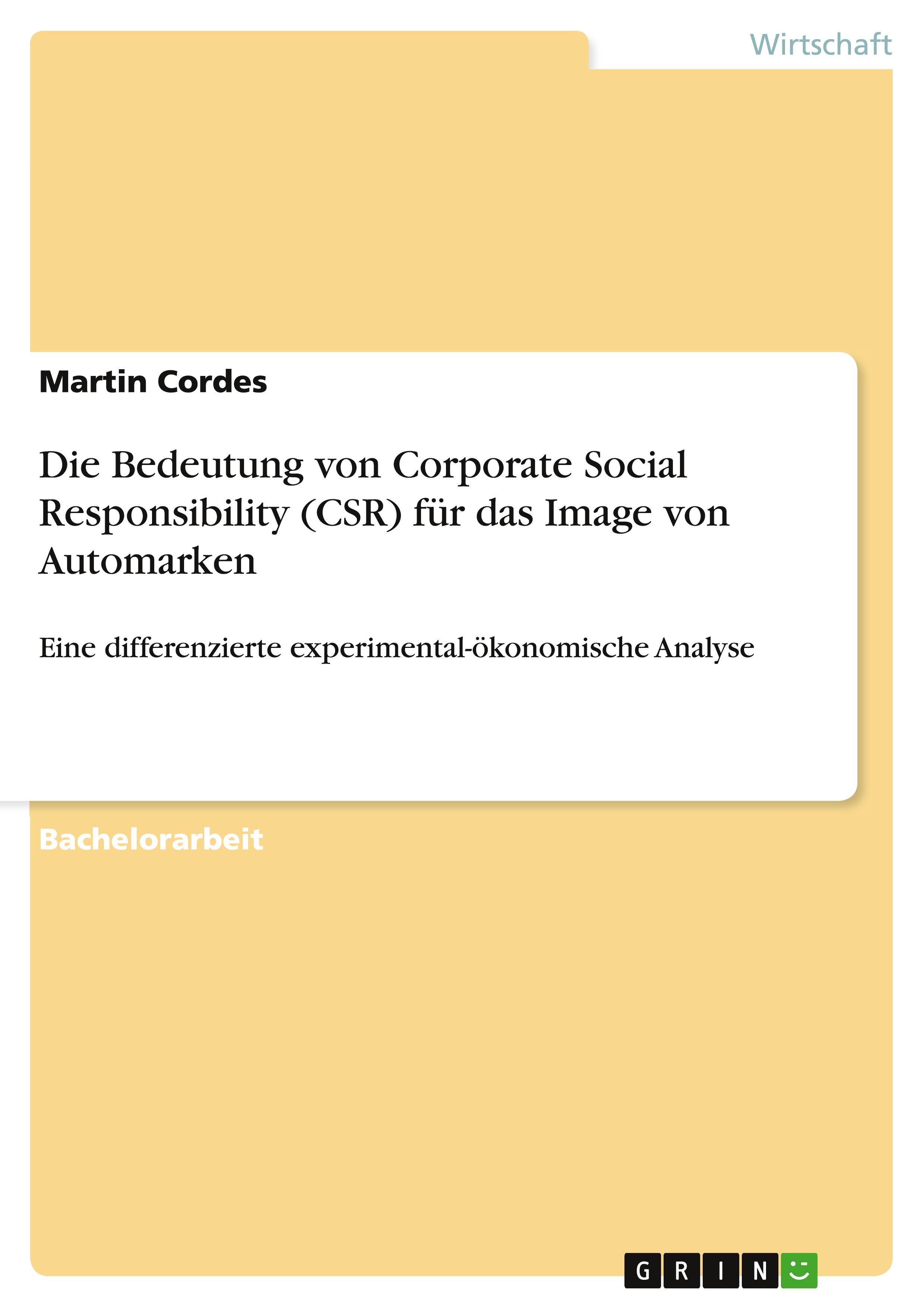 Vorderes Coverbild Die Bedeutung von Corporate Social Responsibility (CSR) für das Image von Automarken