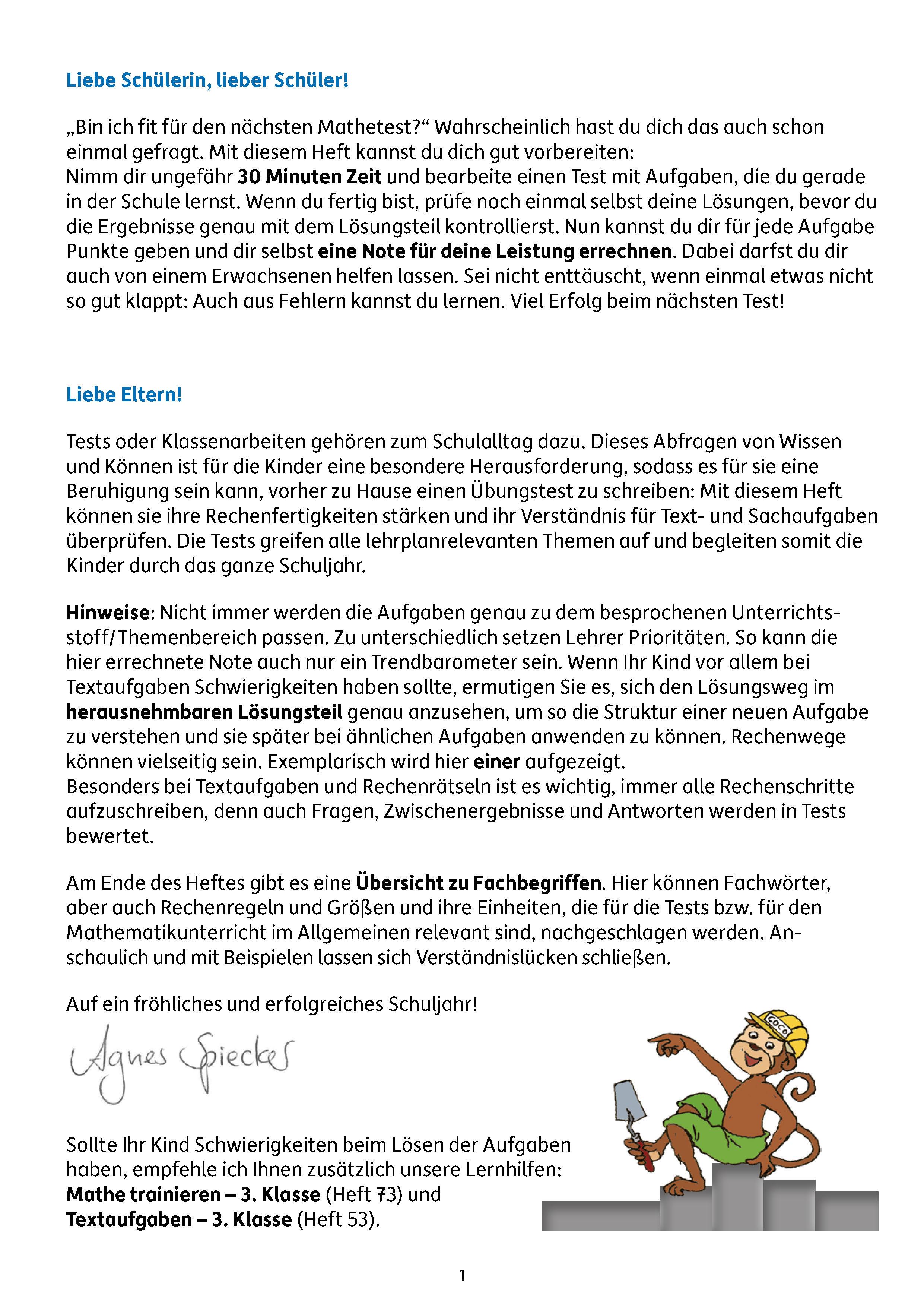 Beispielinhalt (Bild) Tests in Mathe - Lernzielkontrollen 3. Klasse