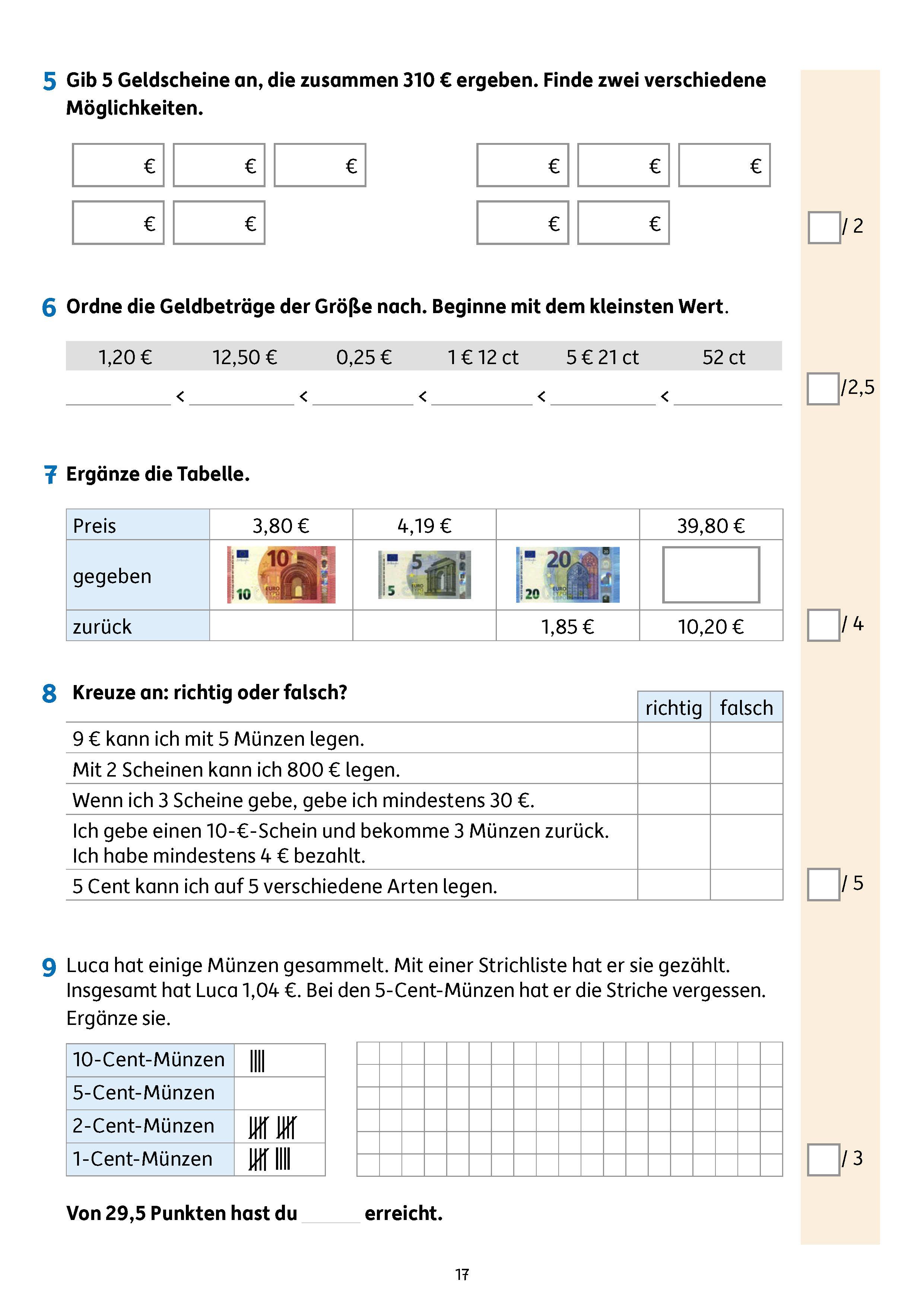 Beispielinhalt (Bild) Tests in Mathe - Lernzielkontrollen 3. Klasse