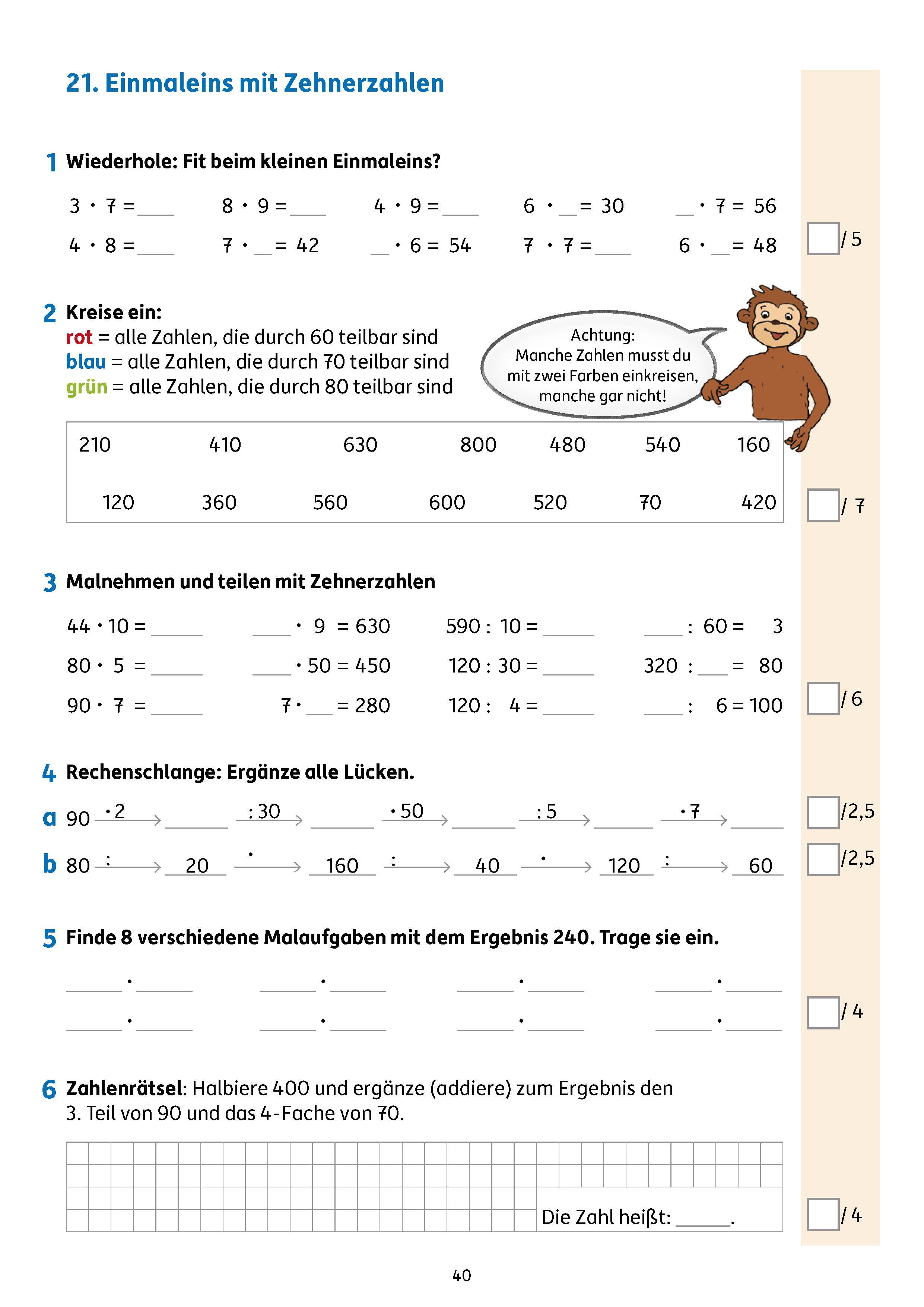 Beispielinhalt (Bild) Tests in Mathe - Lernzielkontrollen 3. Klasse