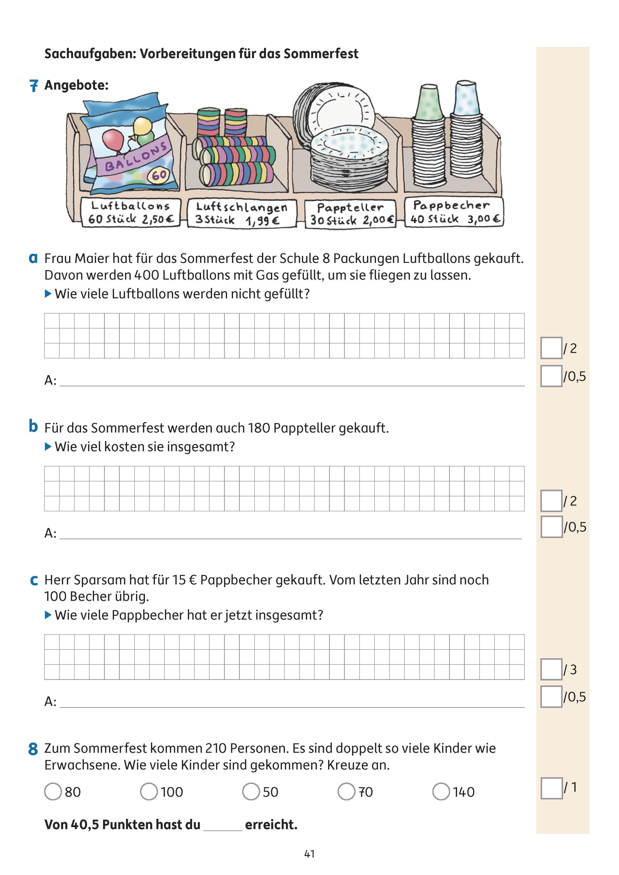 Beispielinhalt (Bild) Tests in Mathe - Lernzielkontrollen 3. Klasse