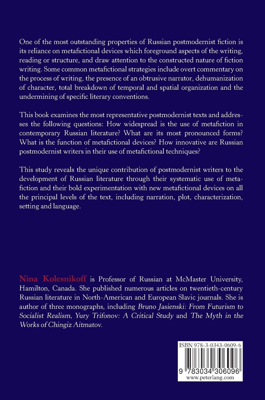 Rückseitencover Russian Postmodernist Metafiction