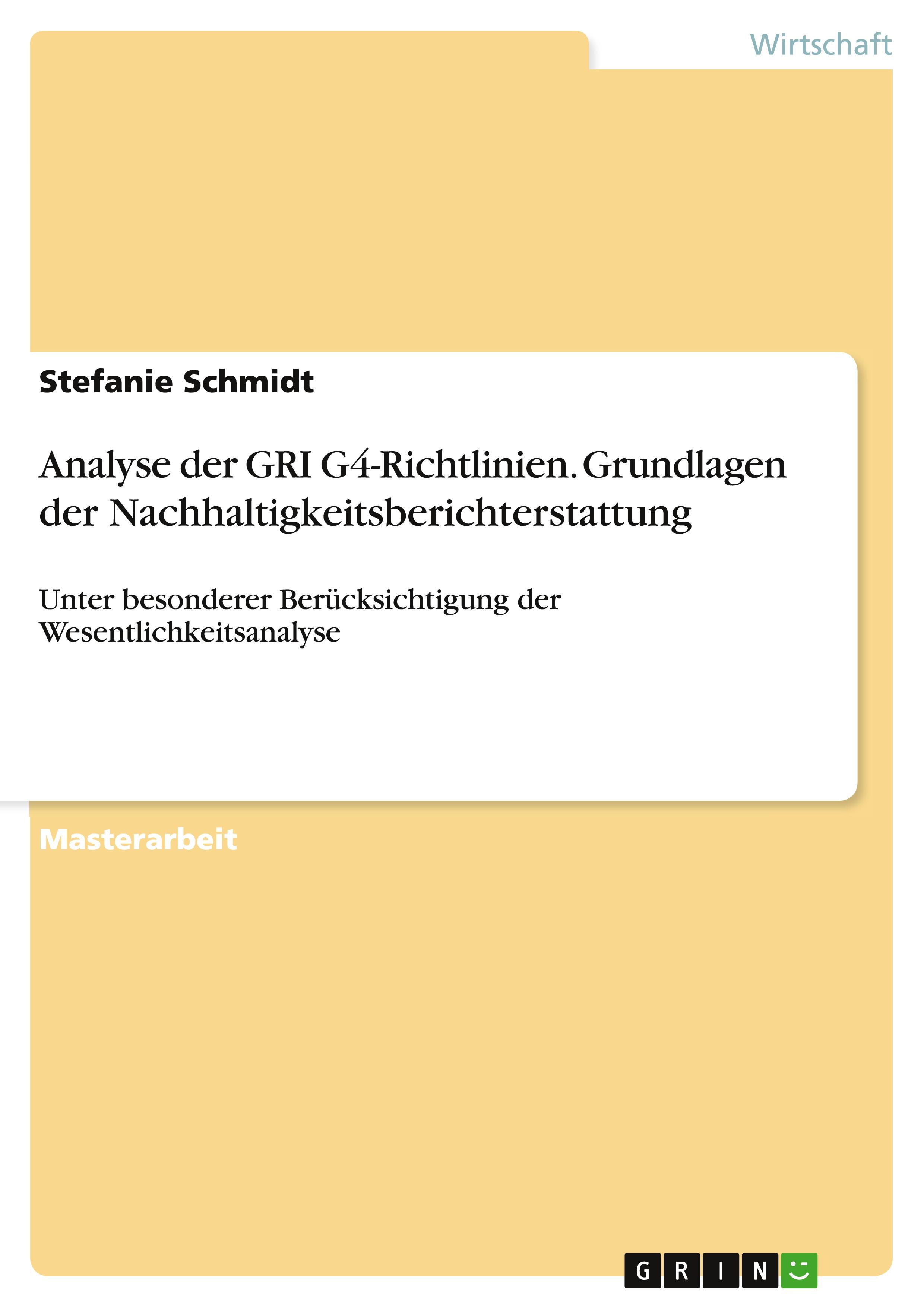 Vorderes Coverbild Analyse der GRI G4-Richtlinien. Grundlagen der Nachhaltigkeitsberichterstattung