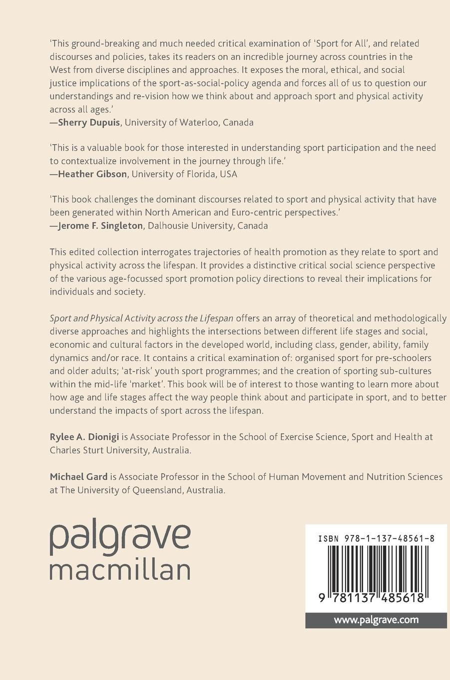 Rückseitencover Sport and Physical Activity across the Lifespan