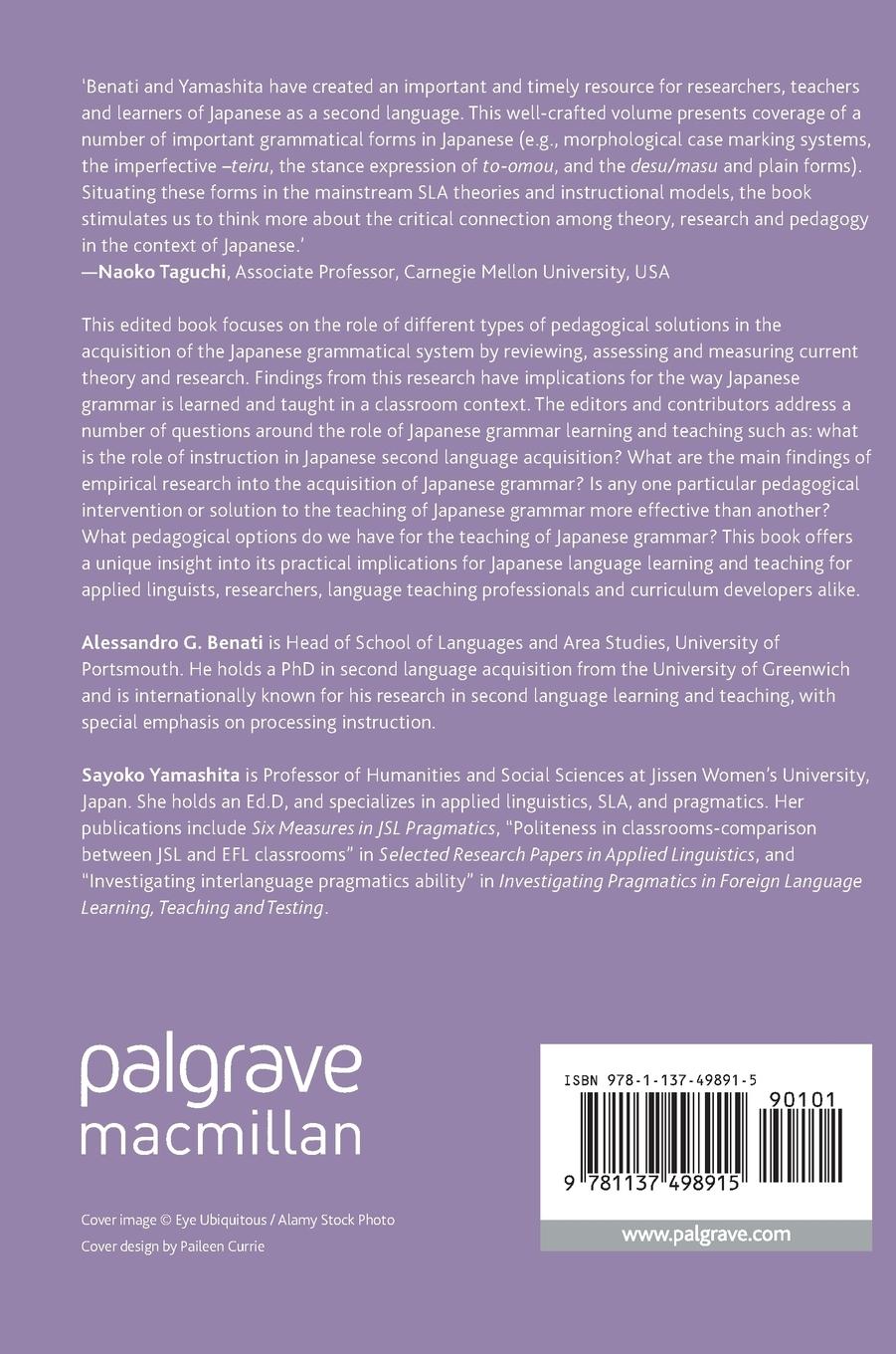 Rückseitencover Theory, Research and Pedagogy in Learning and Teaching Japanese Grammar