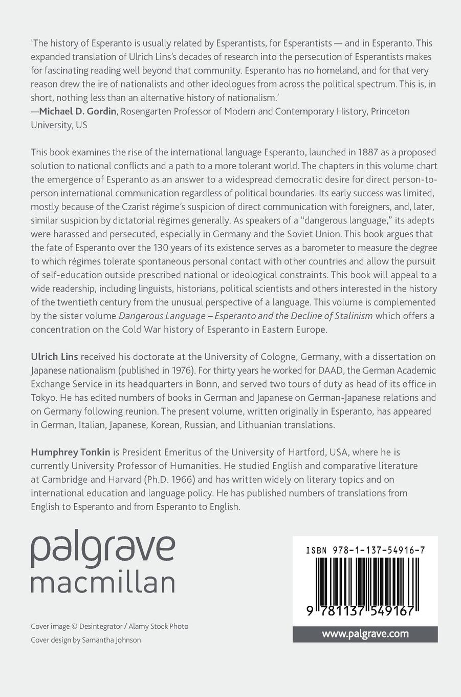 Rückseitencover Dangerous Language - Esperanto under Hitler and Stalin