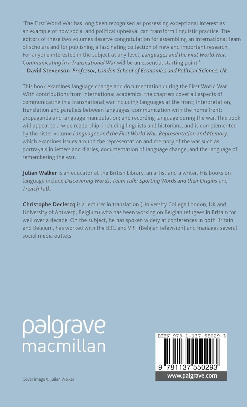 Rückseitencover Languages and the First World War: Communicating in a Transnational War