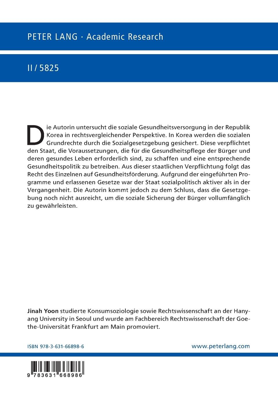 Rückseitencover Die soziale Gesundheitsversorgung in der Republik Korea