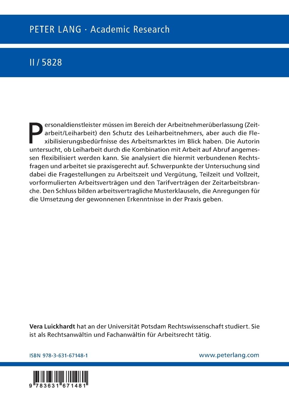 Rückseitencover Arbeit auf Abruf im Leiharbeitsverhältnis