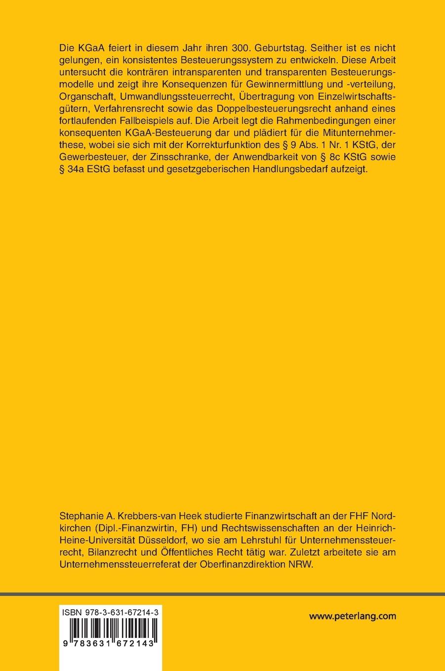 Rückseitencover Die mitunternehmerische Besteuerung der Komplementäre der Kommanditgesellschaft auf Aktien