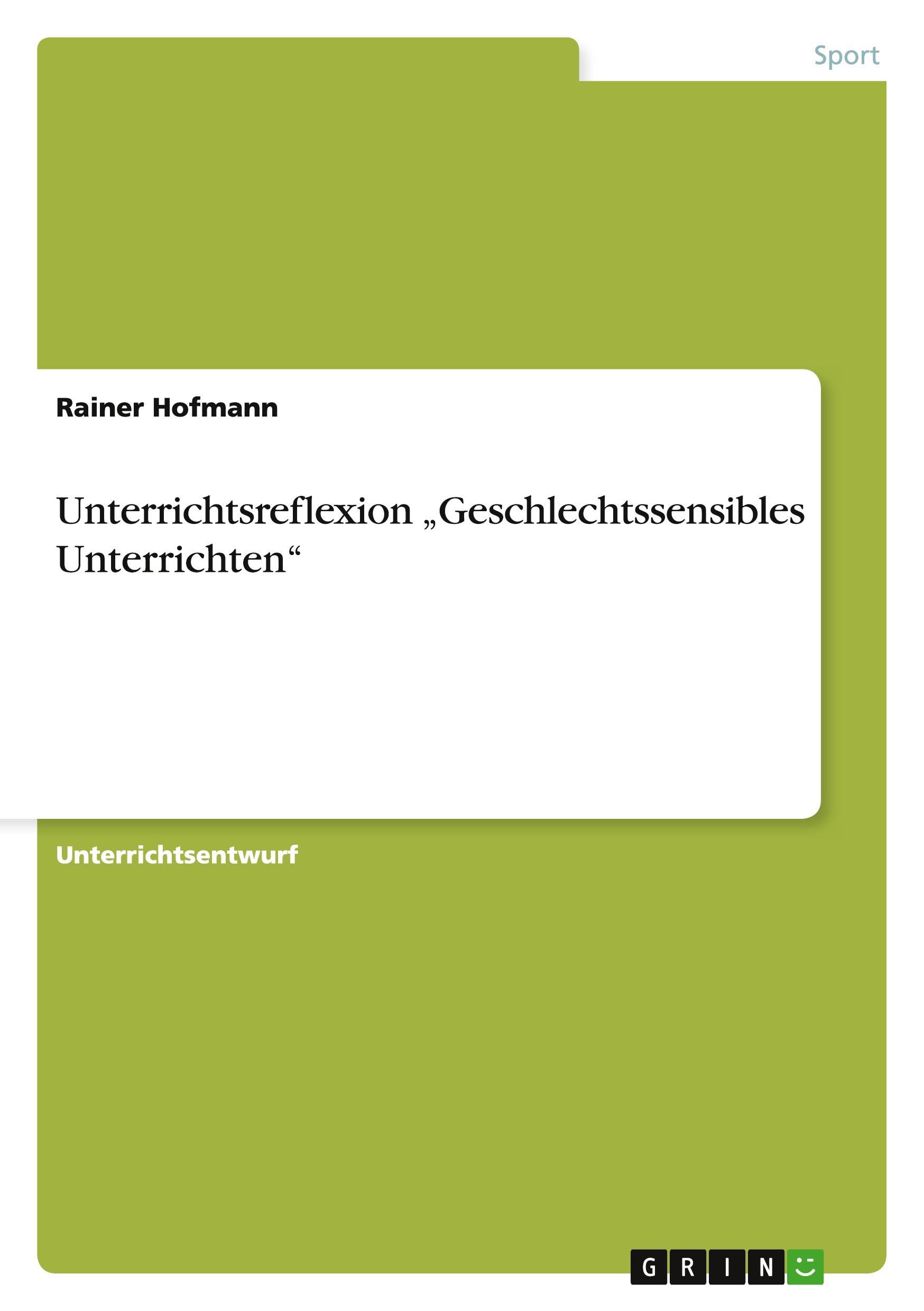 Vorderes Coverbild Unterrichtsreflexion "Geschlechtssensibles Unterrichten"