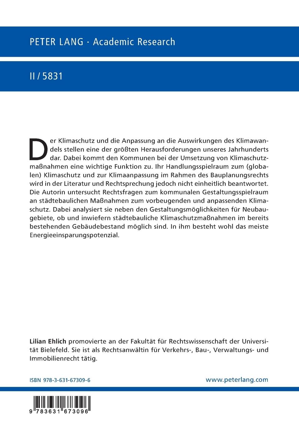 Rückseitencover Vorbeugender und anpassender Klimaschutz in der bauplanungsrechtlichen Abwägung