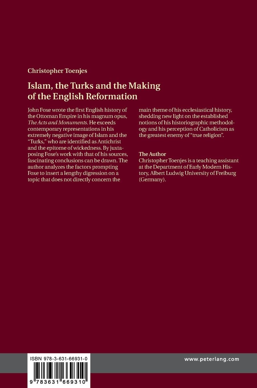 Rückseitencover Islam, the Turks and the Making of the English Reformation