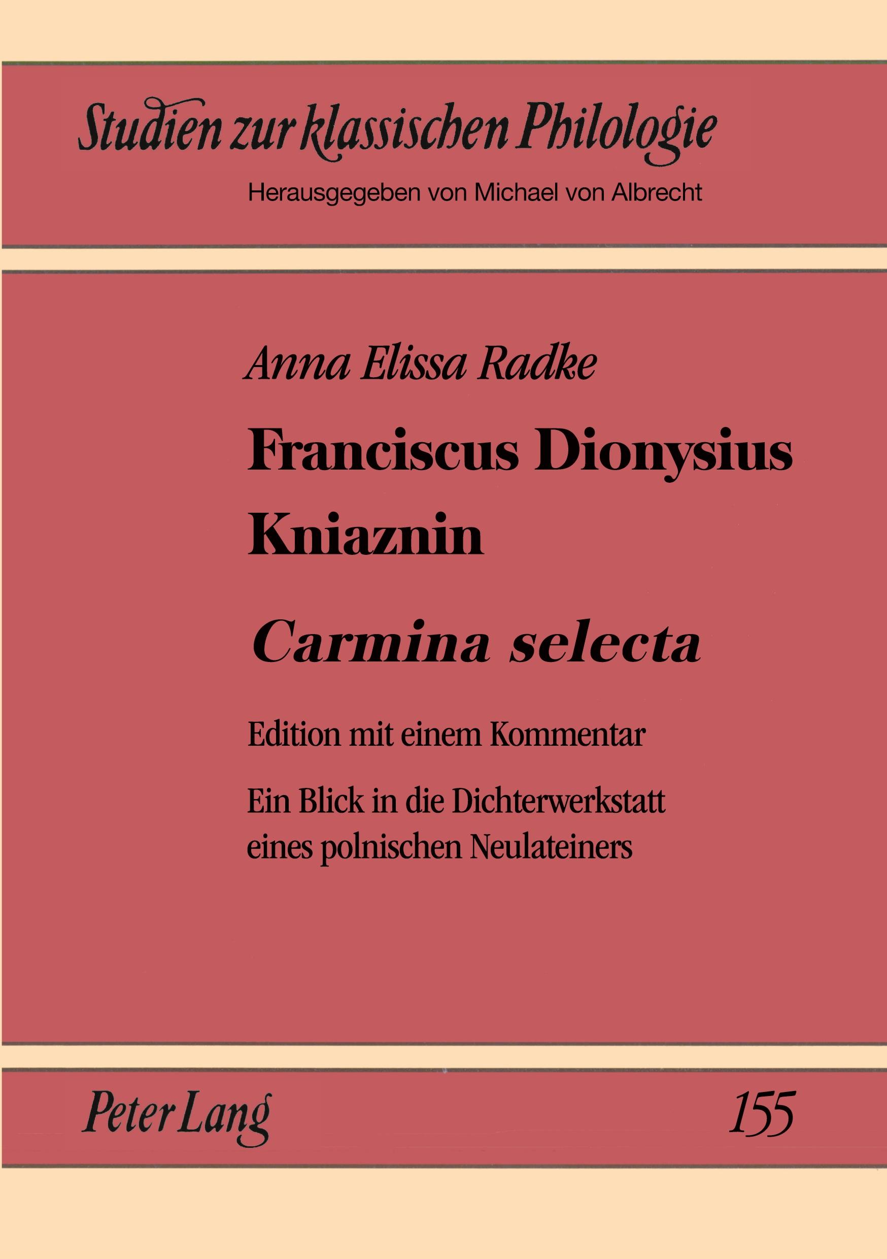 Vorderes Coverbild Franciscus Dionysius Kniaznin 'Carmina selecta'