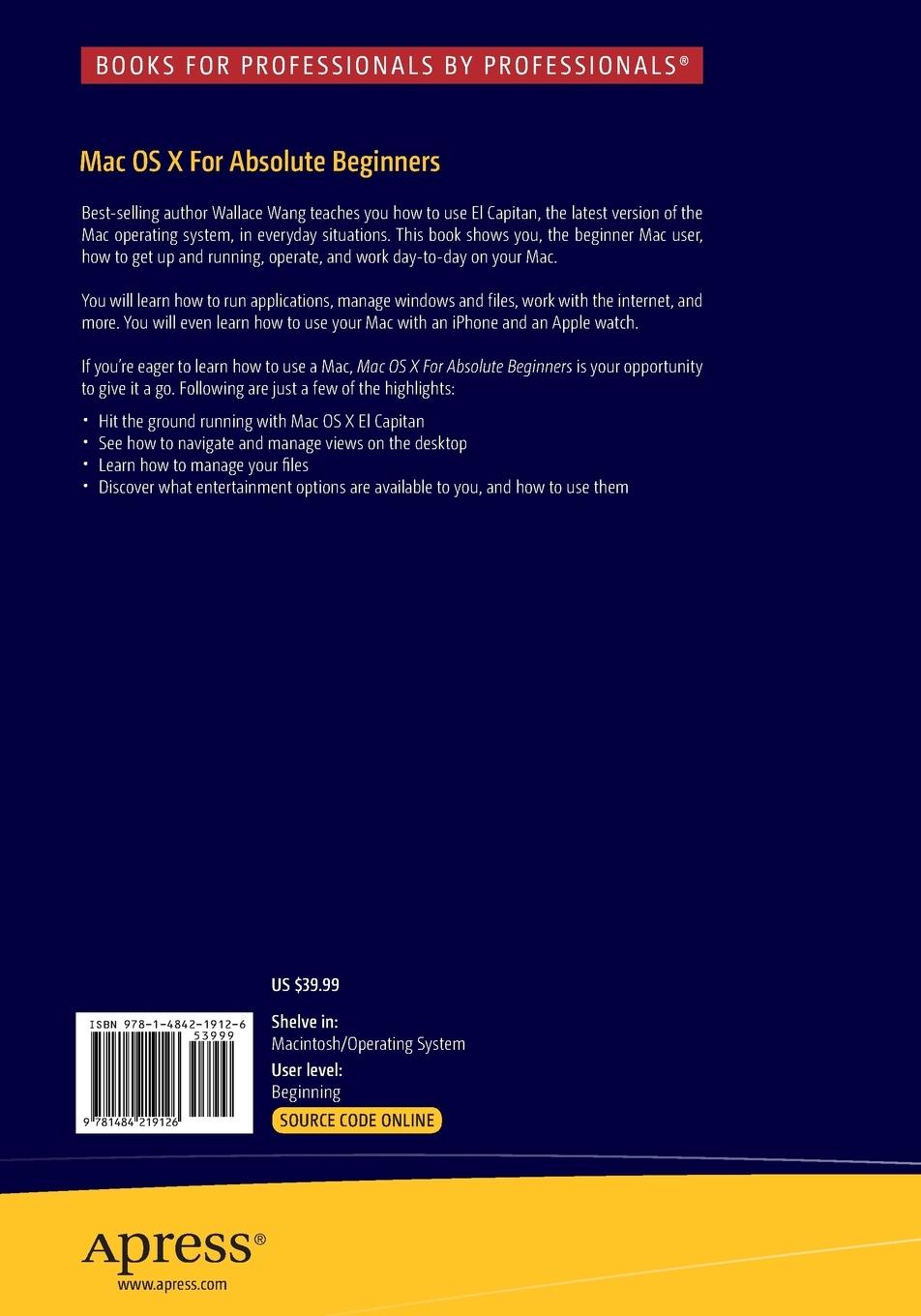 Rückseitencover Mac OS X for Absolute Beginners