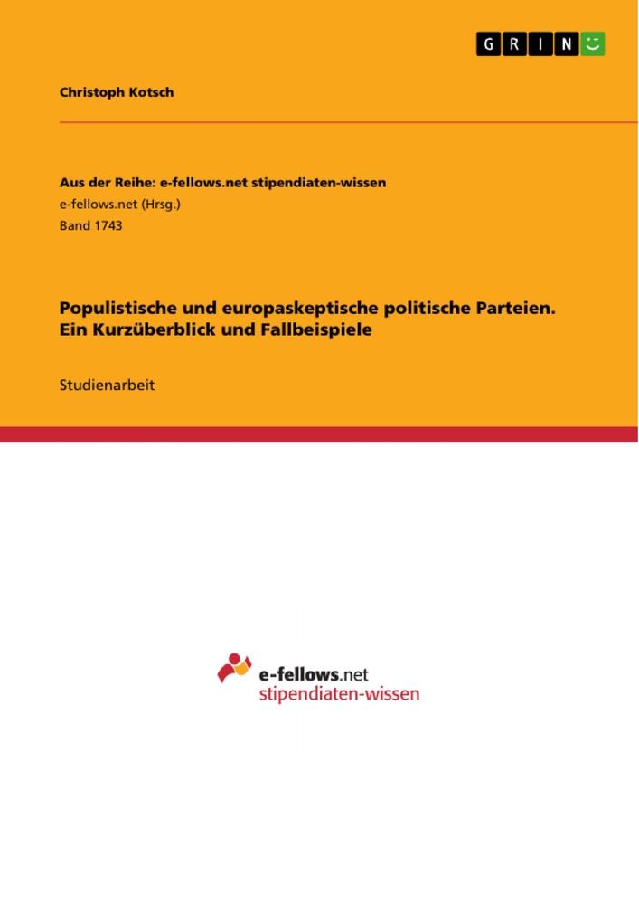 Vorderes Coverbild Populistische und europaskeptische politische Parteien. Ein Kurzüberblick und Fallbeispiele